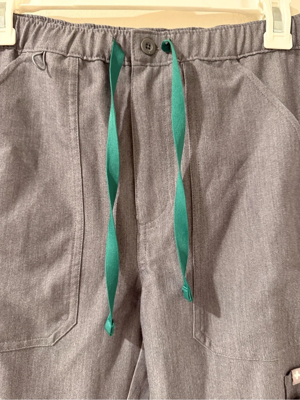 Figs Men's Gray Cargo Drawstring Pants with Green Cord